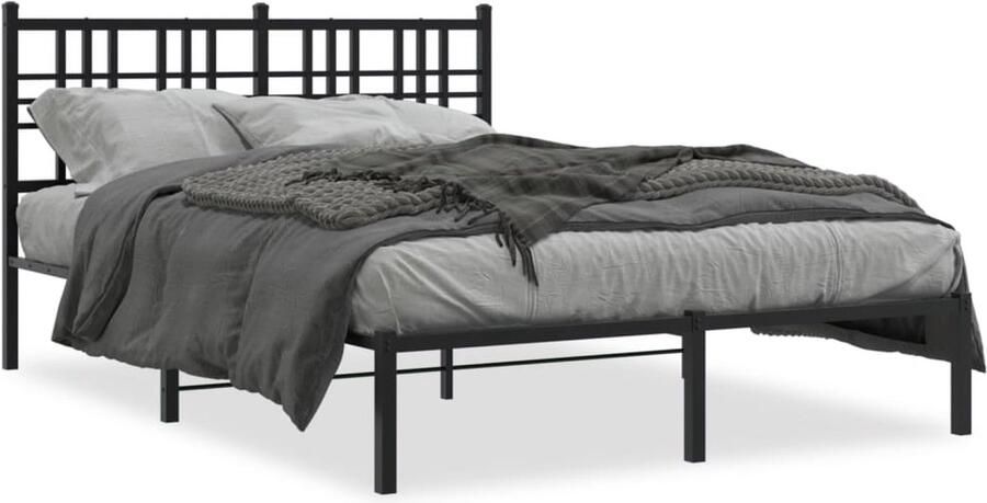 VidaXL -Bedframe-met-hoofdbord-metaal-zwart-135x190-cm - Foto 4