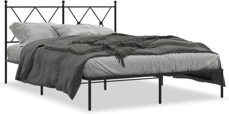 VidaXL -Bedframe-met-hoofdbord-metaal-zwart-135x190-cm - Foto 6