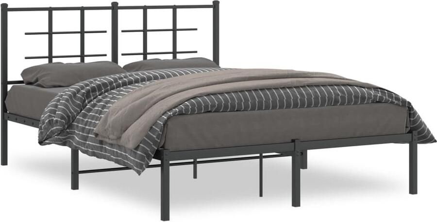 VidaXL -Bedframe-met-hoofdbord-metaal-zwart-135x190-cm - Foto 2