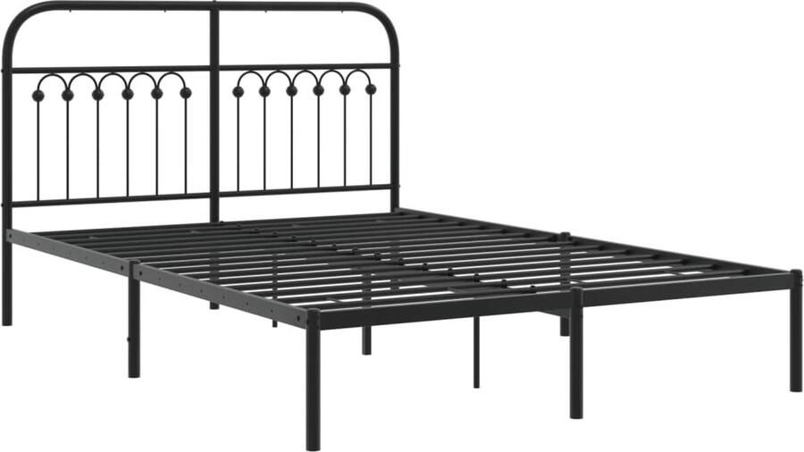 VidaXL Bedframe met hoofdbord metaal zwart 135x190 cm - Foto 2