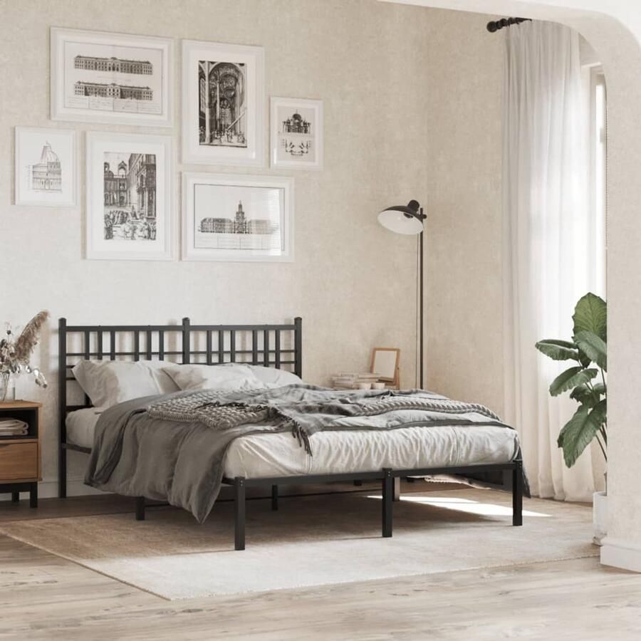 VidaXL -Bedframe-met-hoofdbord-metaal-zwart-135x190-cm - Foto 2