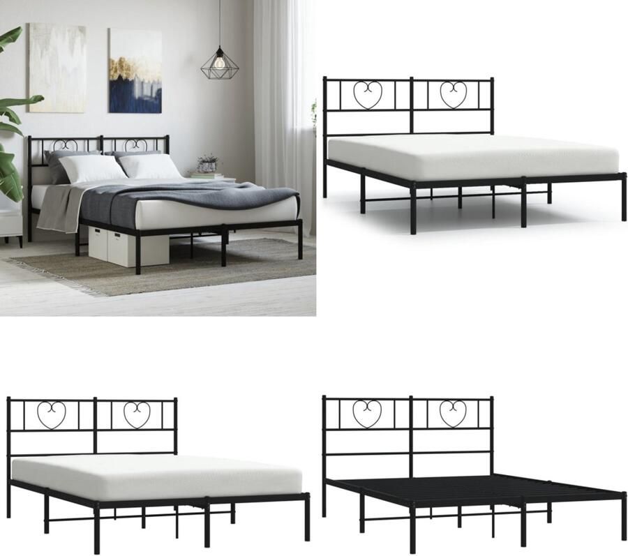 VidaXL Bedframe met hoofdbord metaal zwart 140x190 cm Bedframe Bedframes Bed Bedbodem