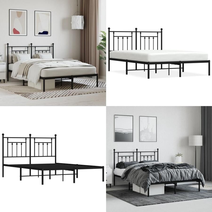 VidaXL Bedframe met hoofdbord metaal zwart 140x190 cm Bedframe Bedframes Tweepersoonsbed Bed
