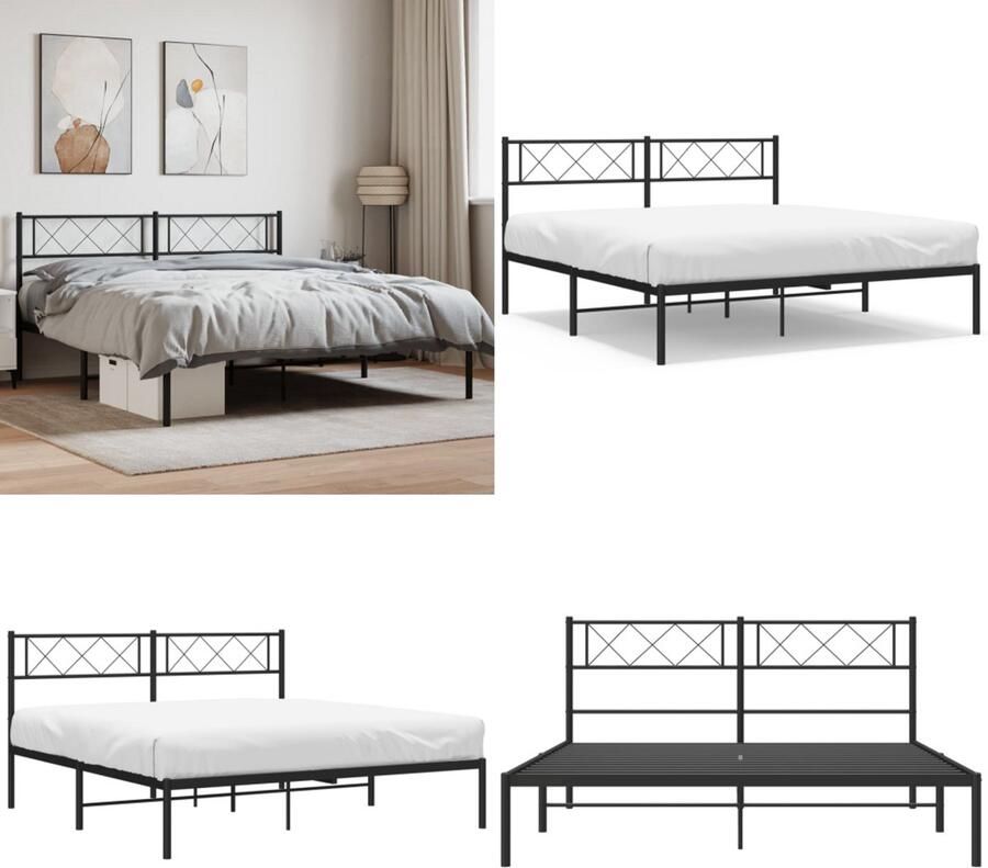 VidaXL Bedframe met hoofdbord metaal zwart 140x190 cm Bedframe Bedframes Tweepersoonsbed Bed - Foto 3