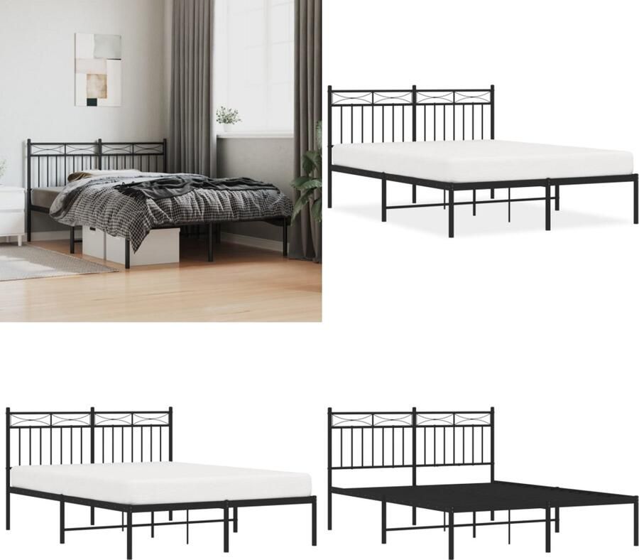 VidaXL Bedframe met hoofdbord metaal zwart 140x190 cm Bedframe Bedframes Tweepersoonsbed Bed - Foto 4
