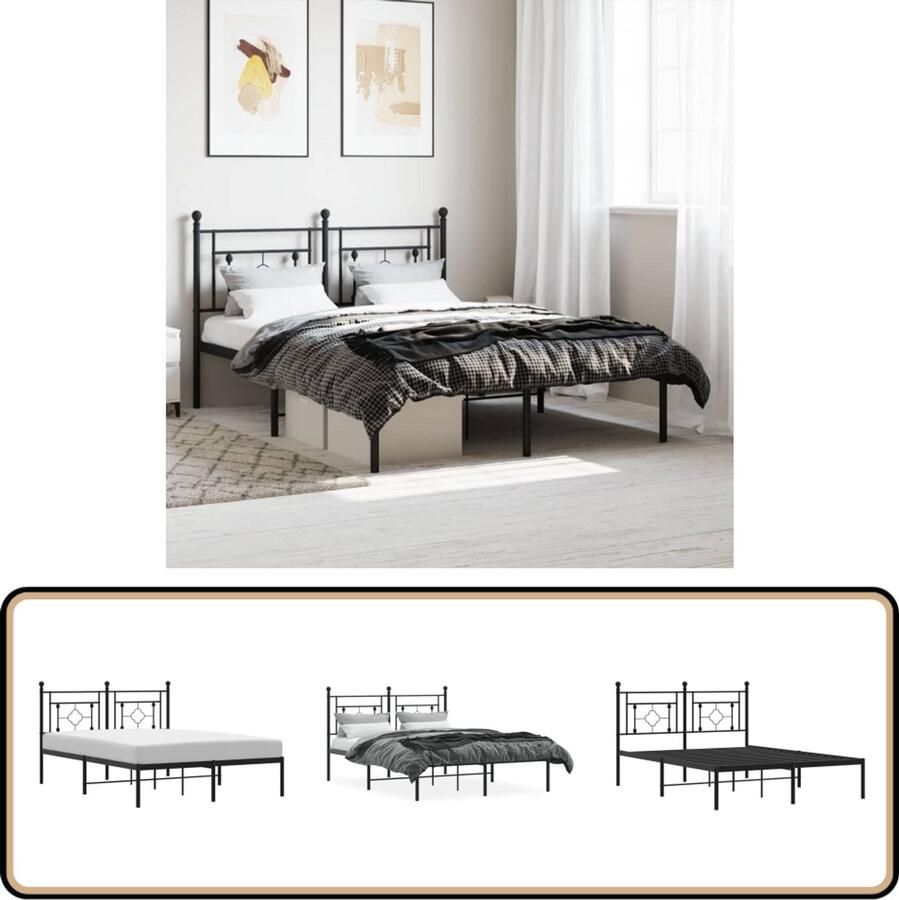 VidaXL Bedframe met hoofdbord metaal zwart 140x190 cm