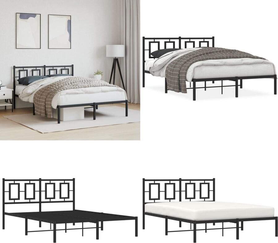 VidaXL Bedframe met hoofdbord metaal zwart 140x200 cm Bedframe Bedframes Bed Bedbodem