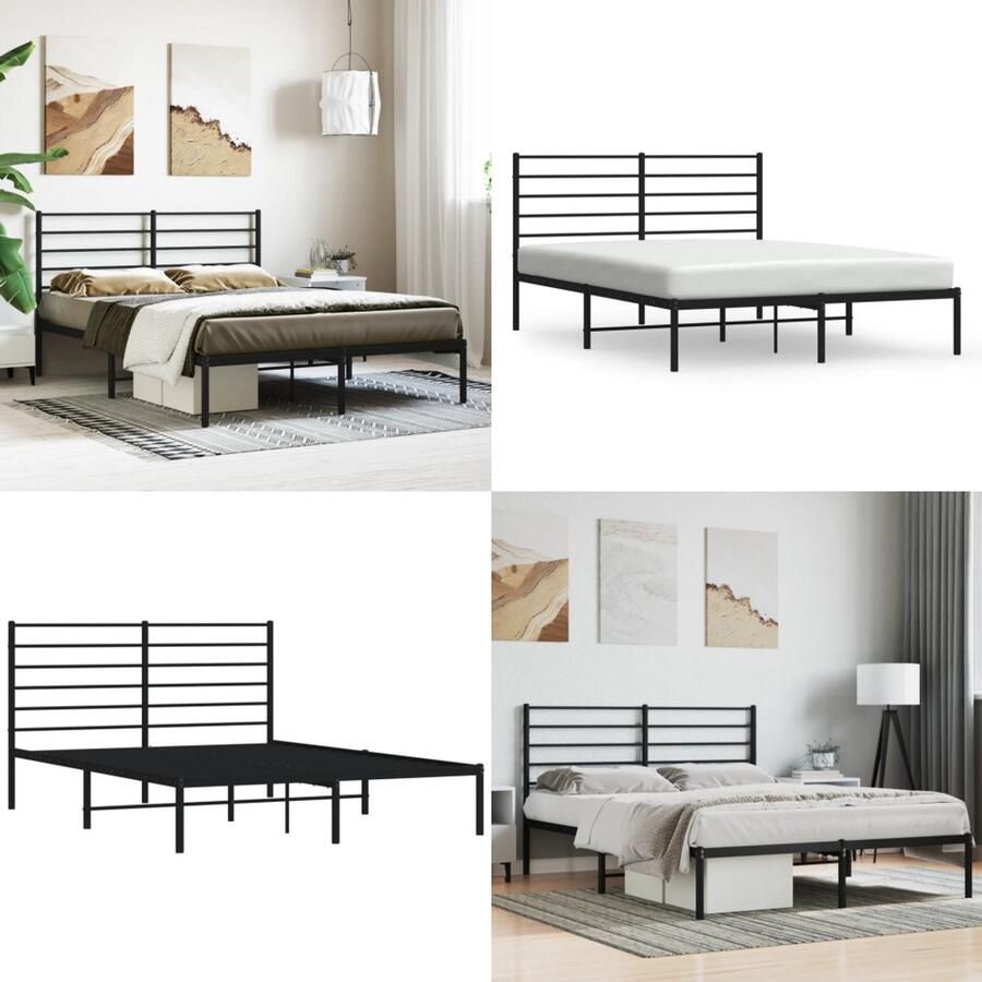 VidaXL Bedframe met hoofdbord metaal zwart 140x200 cm Bedframe Bedframes Tweepersoonsbed Bed