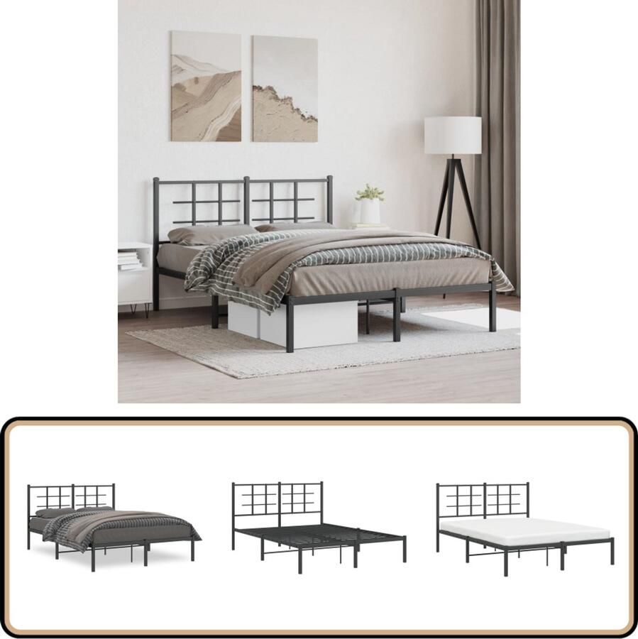 VidaXL Bedframe met hoofdbord metaal zwart 140x200 cm