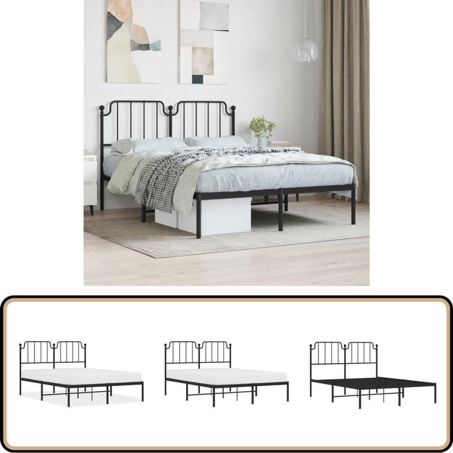 VidaXL Bedframe met hoofdbord metaal zwart 140x200 cm