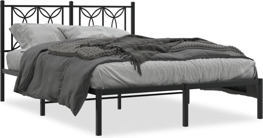 VidaXL Bedframe met hoofdbord metaal zwart 135x190 cm