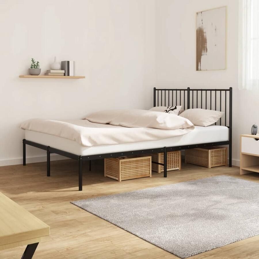 VidaXL Bedframe Met Hoofdbord Metaal Zwart 140x200 cm Robuust Bed Frame Klassiek Bed Metalen Bed Zwarte Bed Tweepersoons Bed Slaapcomfort - Foto 2