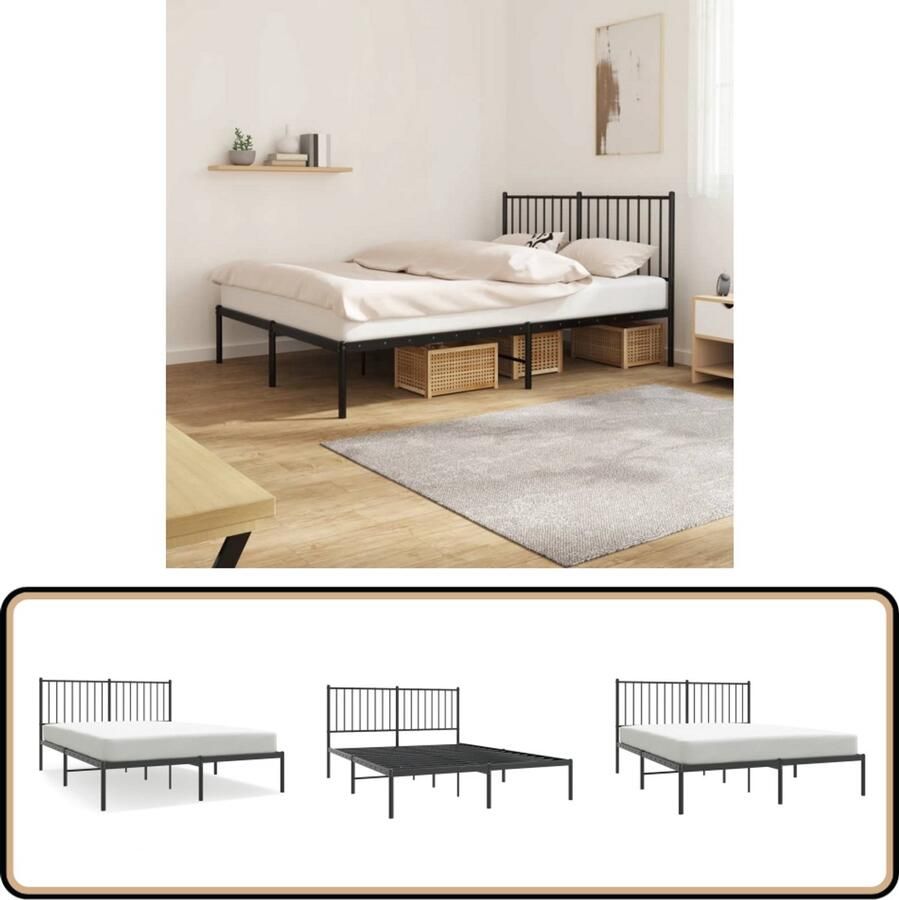VidaXL Bedframe Met Hoofdbord Metaal Zwart 140x200 cm Robuust Bed Frame Klassiek Bed Metalen Bed Zwarte Bed Tweepersoons Bed Slaapcomfort