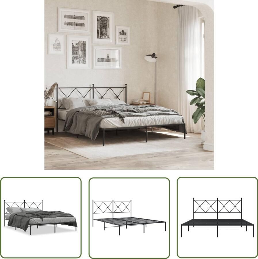VidaXL Bedframe Met Hoofdbord Metaal Zwart 150x200 cm Metalen Bed Frame Staal Bedframe Boxspring Bed Tweepersoons Bed King Size Bed