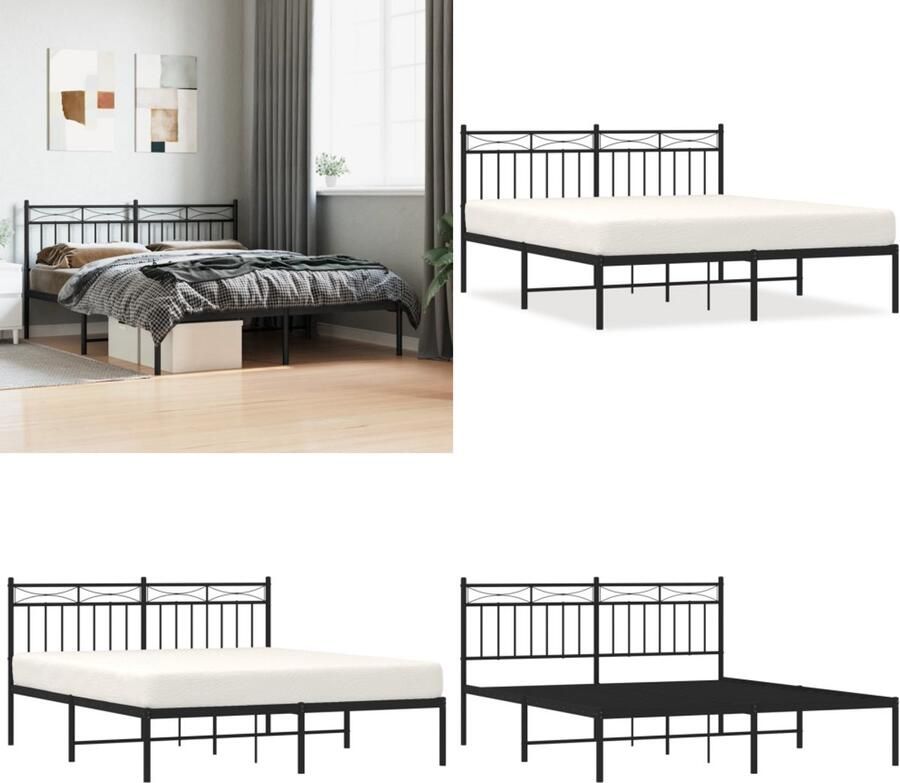 VidaXL -Bedframe-met-hoofdbord-metaal-zwart-160x200-cm - Foto 2