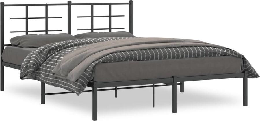 VidaXL -Bedframe-met-hoofdbord-metaal-zwart-160x200-cm - Foto 2