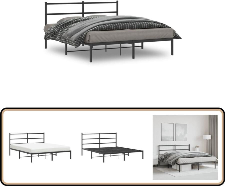 VidaXL Bedframe met hoofdbord metaal zwart 160x200 cm