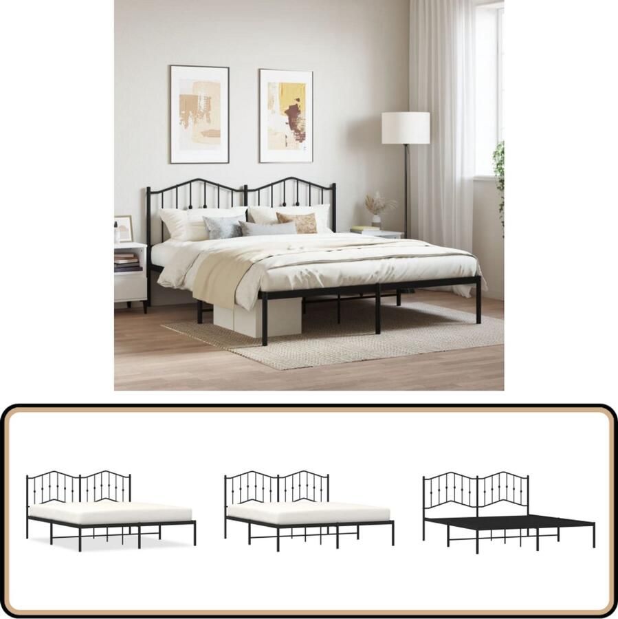 VidaXL Bedframe met hoofdbord metaal zwart 160x200 cm