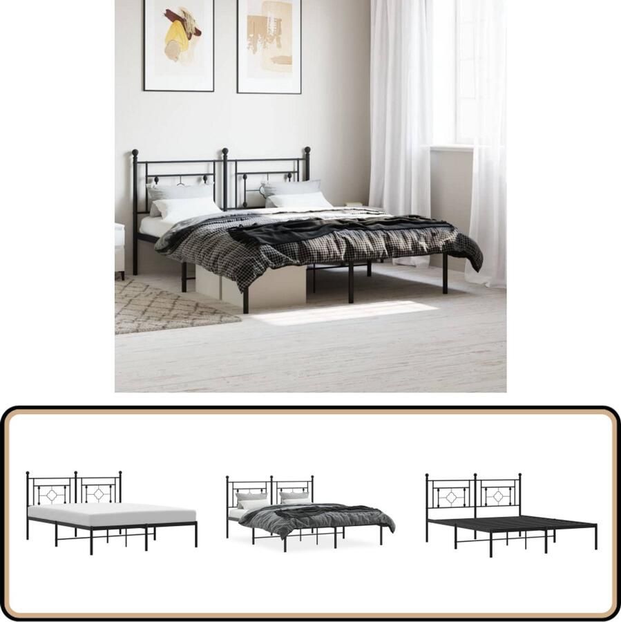 VidaXL Bedframe met hoofdbord metaal zwart 160x200 cm