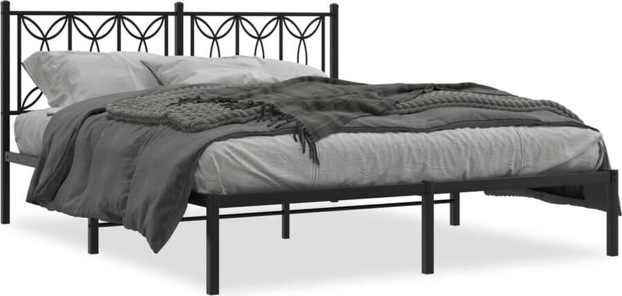 VidaXL Bedframe met hoofdbord metaal zwart 160x200 cm