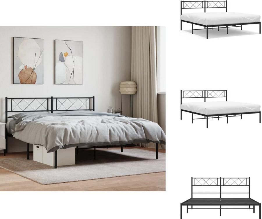 VidaXL -Bedframe-met-hoofdbord-metaal-zwart-160x200-cm - Foto 3