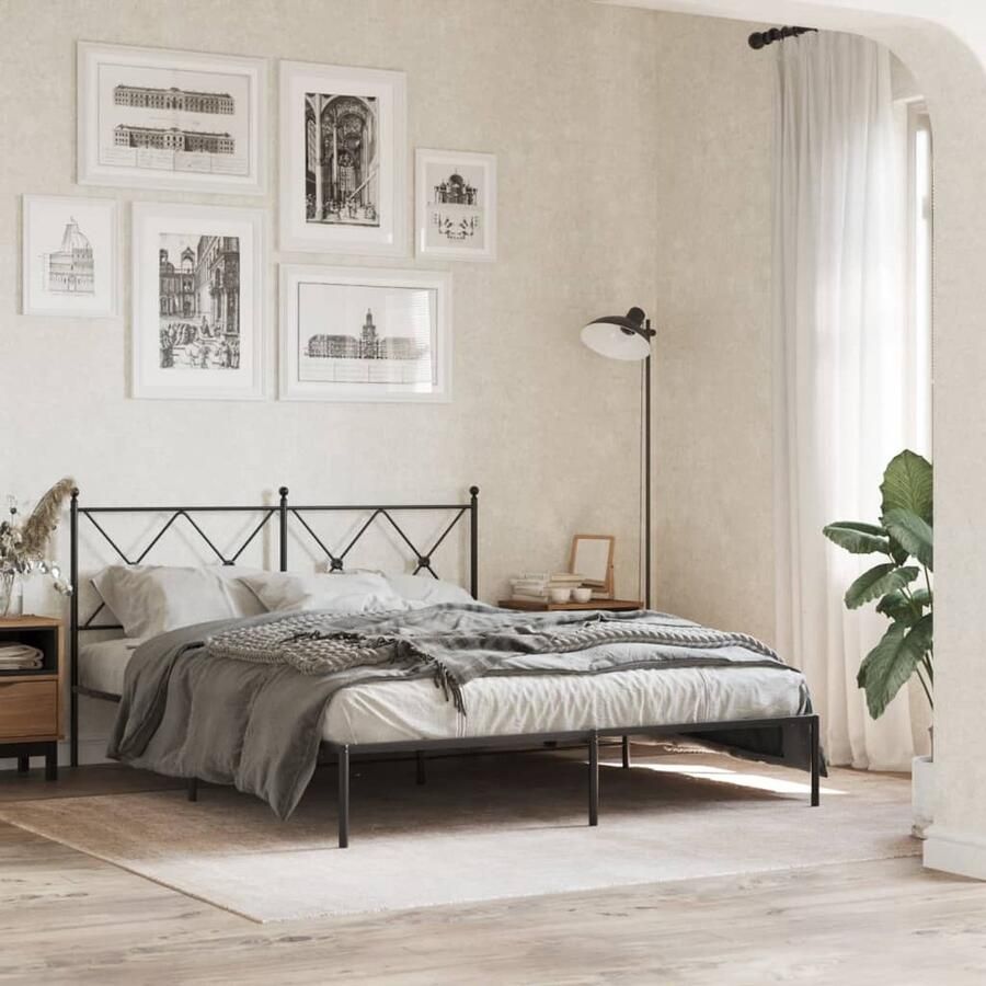 VidaXL -Bedframe-met-hoofdbord-metaal-zwart-160x200-cm - Foto 2