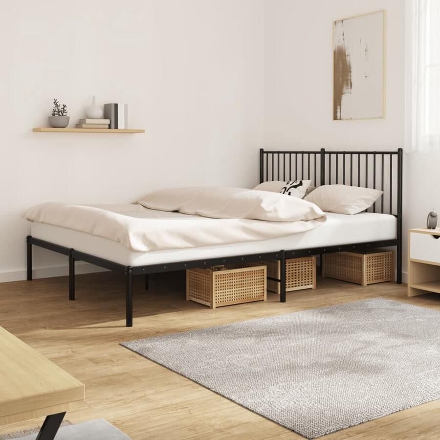 VidaXL Bedframe Met Hoofdbord Metaal Zwart 160x200 cm Robuust Bed Frame Klassiek Bed Metalen Bedframe Zwarte Bed Tweepersoons Bed Slaapcomfort - Foto 2