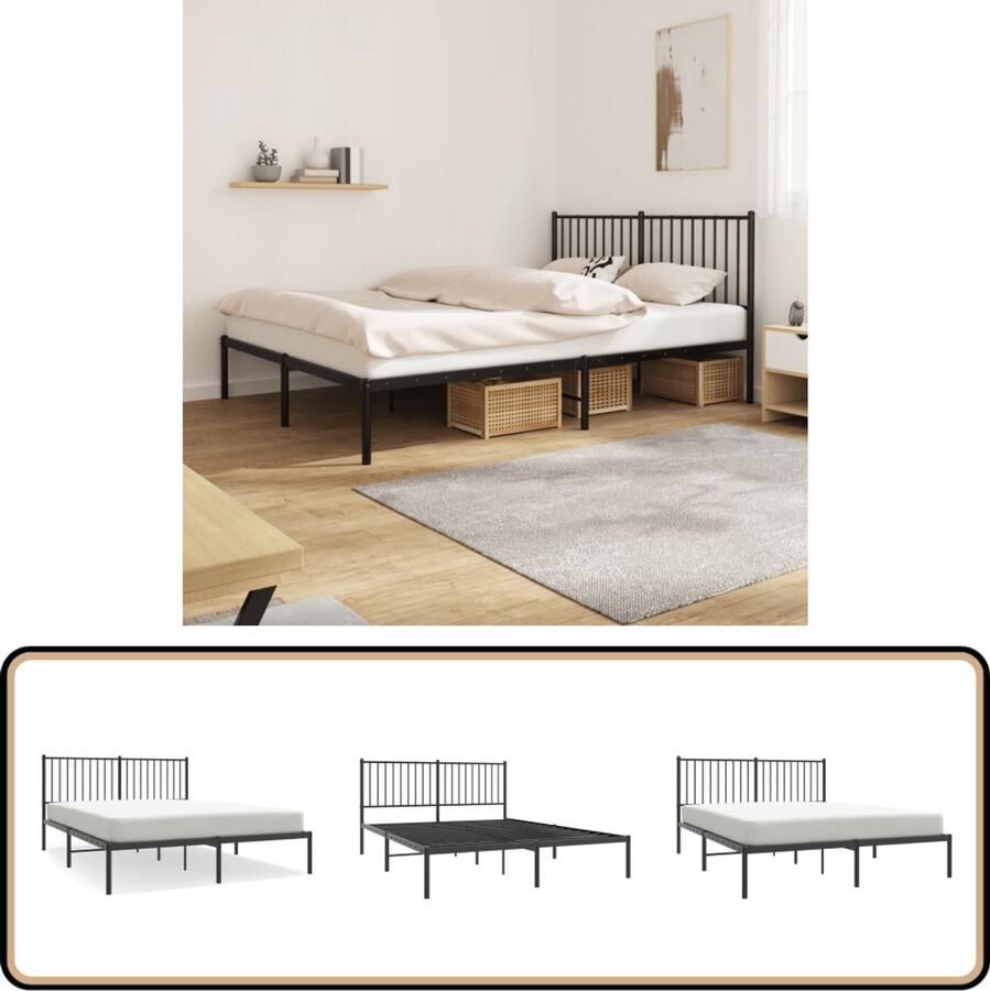 VidaXL Bedframe Met Hoofdbord Metaal Zwart 160x200 cm Robuust Bed Frame Klassiek Bed Metalen Bedframe Zwarte Bed Tweepersoons Bed Slaapcomfort