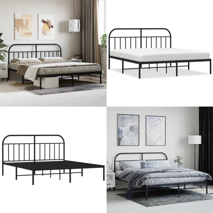 VidaXL Bedframe met hoofdbord metaal zwart 180x200 cm Bedframe Bedframes Tweepersoonsbed Bed