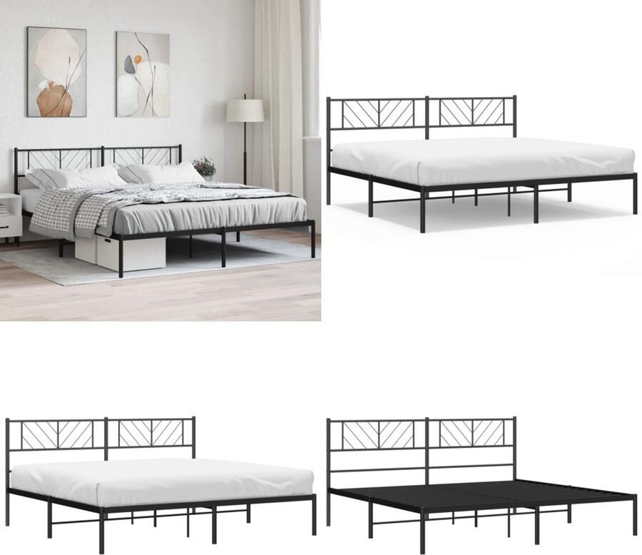 VidaXL Bedframe met hoofdbord metaal zwart 180x200 cm Bedframe Bedframes Tweepersoonsbed Bed