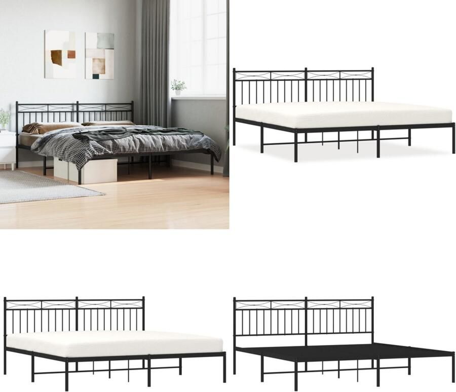VidaXL Bedframe met hoofdbord metaal zwart 180x200 cm Bedframe Bedframes Tweepersoonsbed Bed