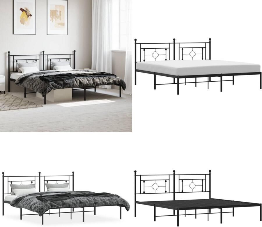 VidaXL Bedframe met hoofdbord metaal zwart 180x200 cm Bedframe Bedframes Tweepersoonsbed Bed
