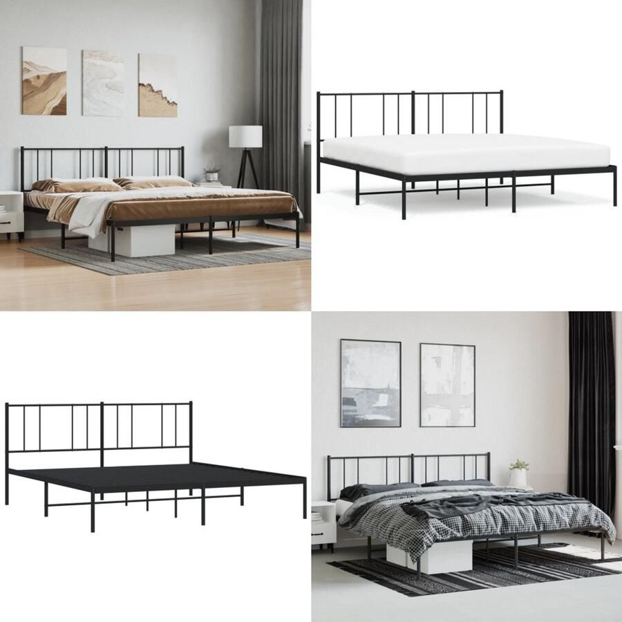 VidaXL Bedframe met hoofdbord metaal zwart 180x200 cm Bedframe Bedframes Tweepersoonsbed Bed