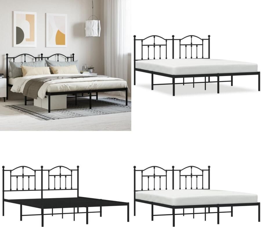 VidaXL Bedframe met hoofdbord metaal zwart 180x200 cm Bedframe Bedframes Tweepersoonsbed Bed