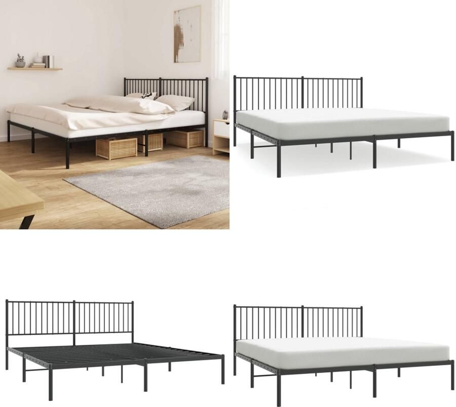 VidaXL Bedframe met hoofdbord metaal zwart 180x200 cm Bedframe Bedframes Tweepersoonsbed Bed