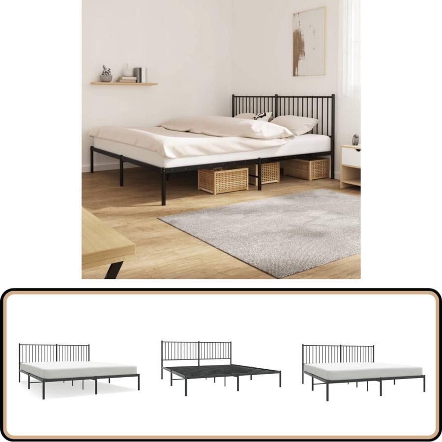 VidaXL Bedframe met hoofdbord Metaal Zwart 180x200 cm Metalen Bed Frame Klassieke Bedpost Boxspring Bed Zwarte Bedbank Tweepersoons Bed