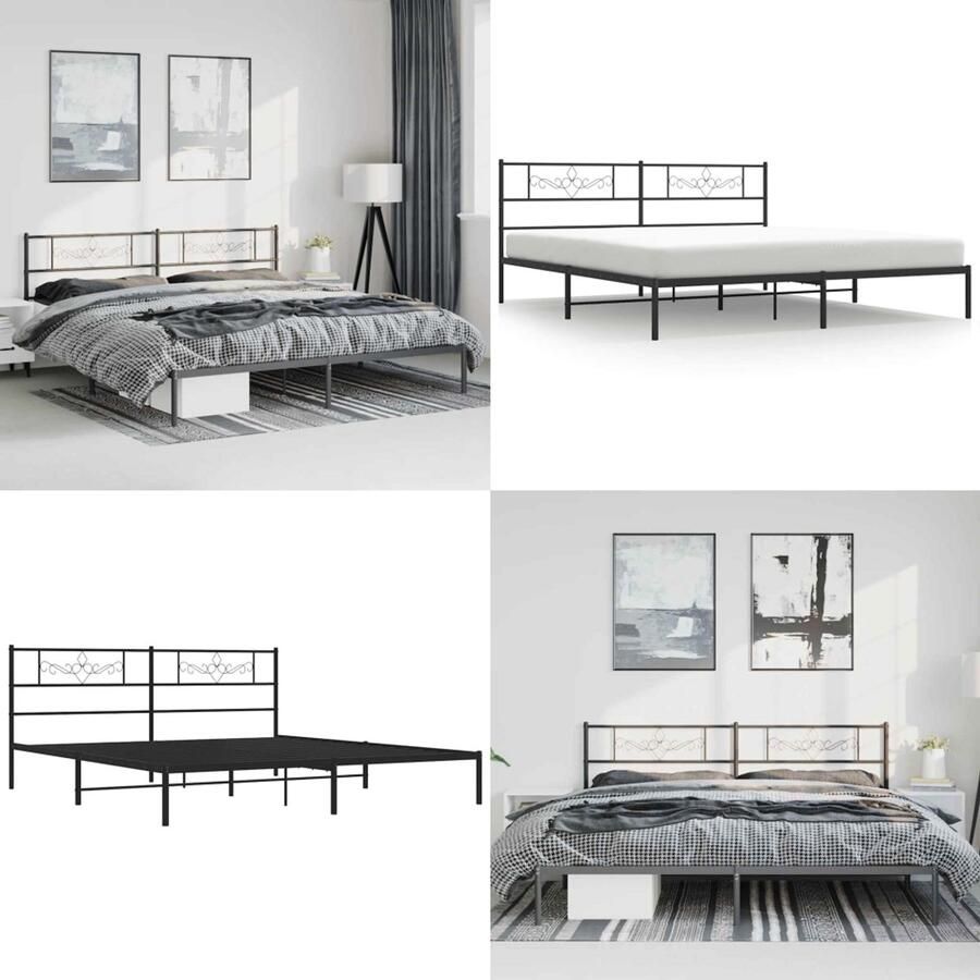 VidaXL Bedframe met hoofdbord metaal zwart 183x213 cm Bedframe Bedframes -bed Bedbodem