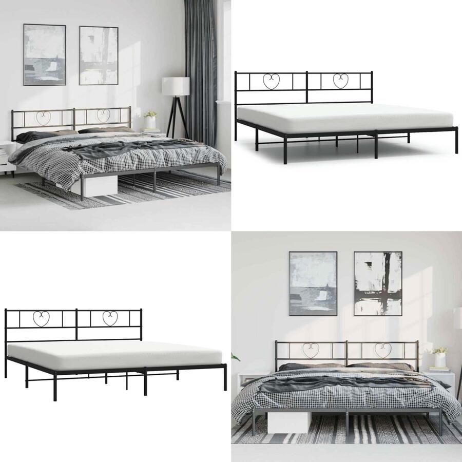 VidaXL Bedframe met hoofdbord metaal zwart 183x213 cm Bedframe Bedframes Bed Bedbodem