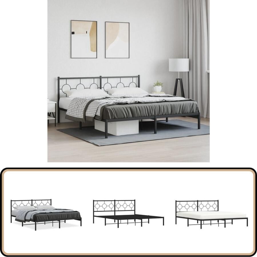 VidaXL Bedframe met hoofdbord metaal zwart 183x213 cm