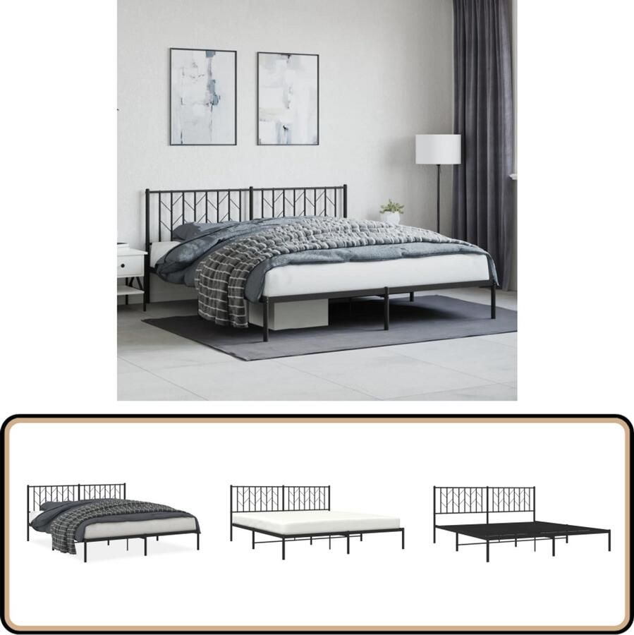 VidaXL Bedframe met hoofdbord metaal zwart 183x213 cm