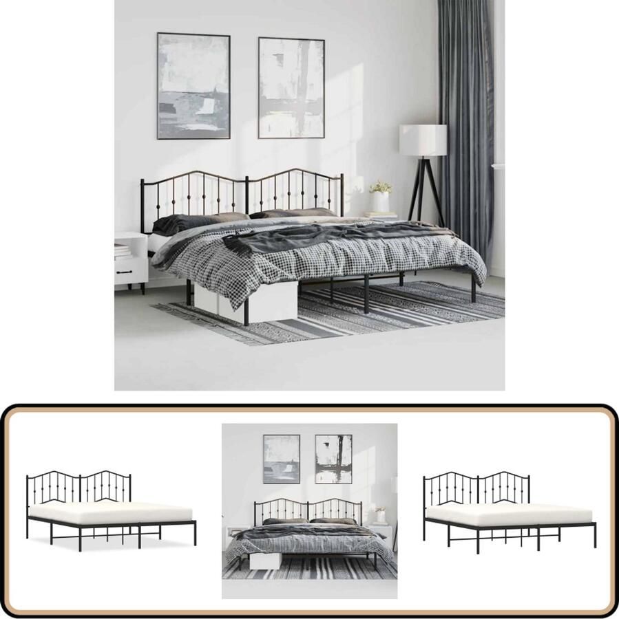 VidaXL Bedframe met hoofdbord metaal zwart 183x213 cm