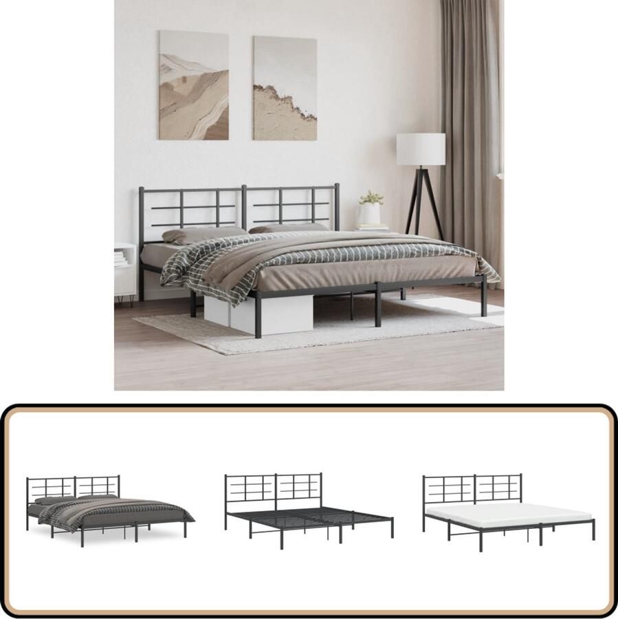 VidaXL Bedframe met hoofdbord metaal zwart 183x213 cm