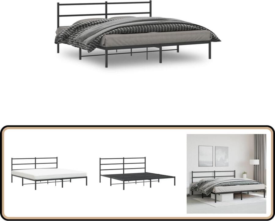 VidaXL Bedframe Slaap Kamer Bedframe met hoofdbord metaal zwart 183x213 cm Boxspring Hoofdbord Staal