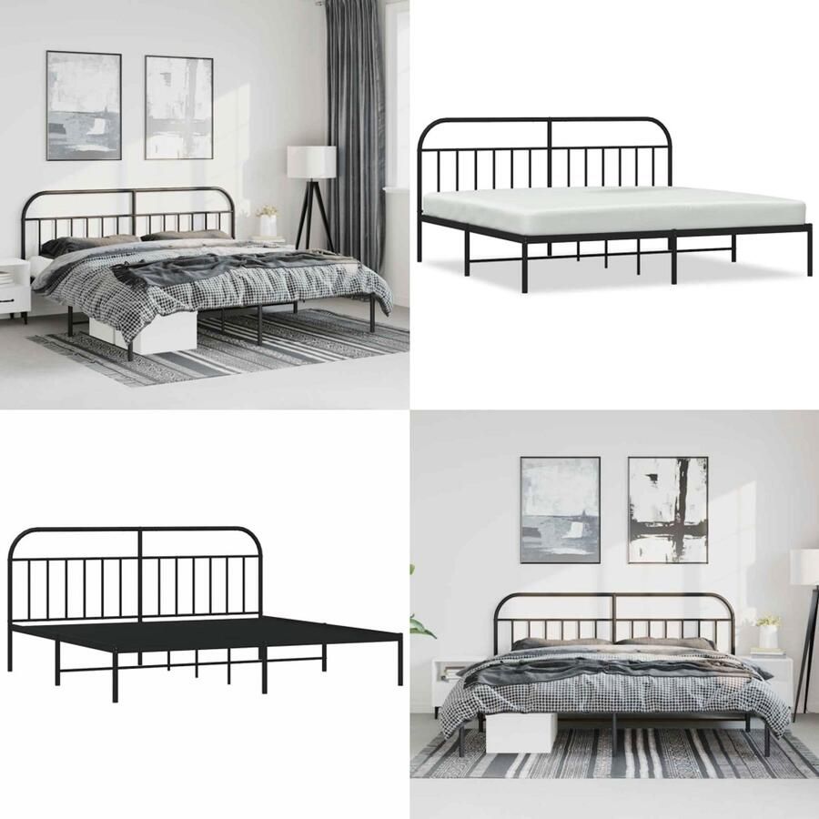 VidaXL Bedframe met hoofdbord metaal zwart 193x203 cm Bedframe Bedframes Tweepersoonsbed Bed