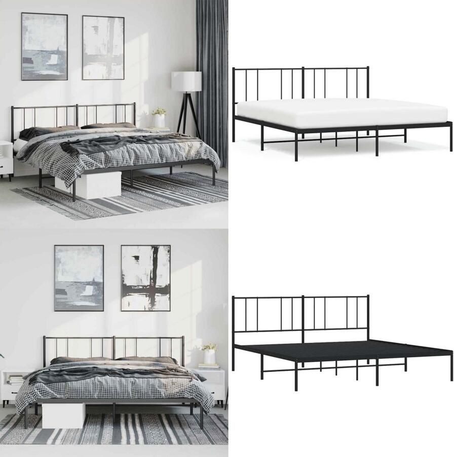 VidaXL Bedframe met hoofdbord metaal zwart 193x203 cm Bedframe Bedframes Tweepersoonsbed Bed