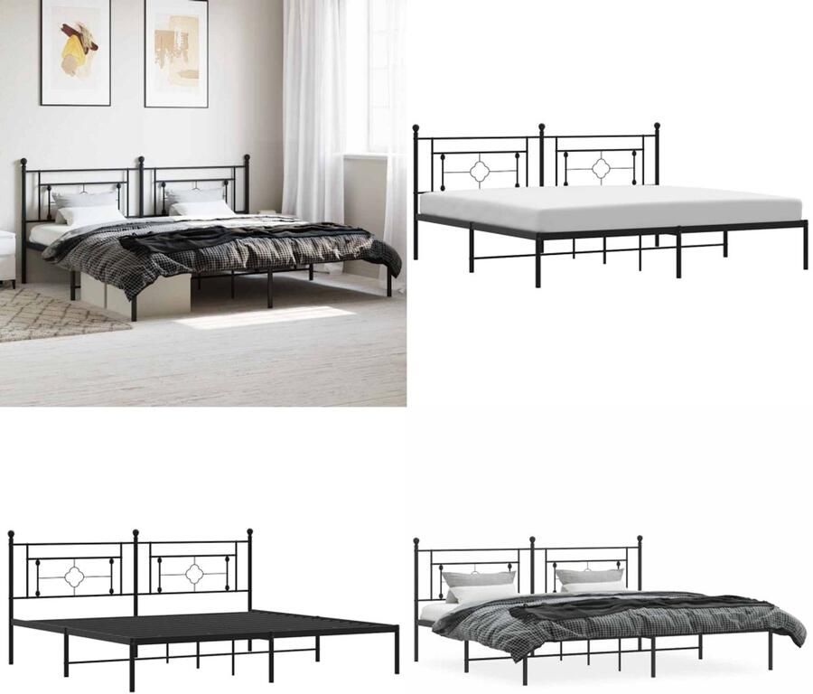 VidaXL Bedframe met hoofdbord metaal zwart 193x203 cm Bedframe Bedframes Tweepersoonsbed Bed - Foto 5