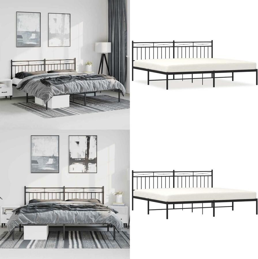 VidaXL Bedframe met hoofdbord metaal zwart 193x203 cm Bedframe Bedframes Tweepersoonsbed Bed - Foto 2