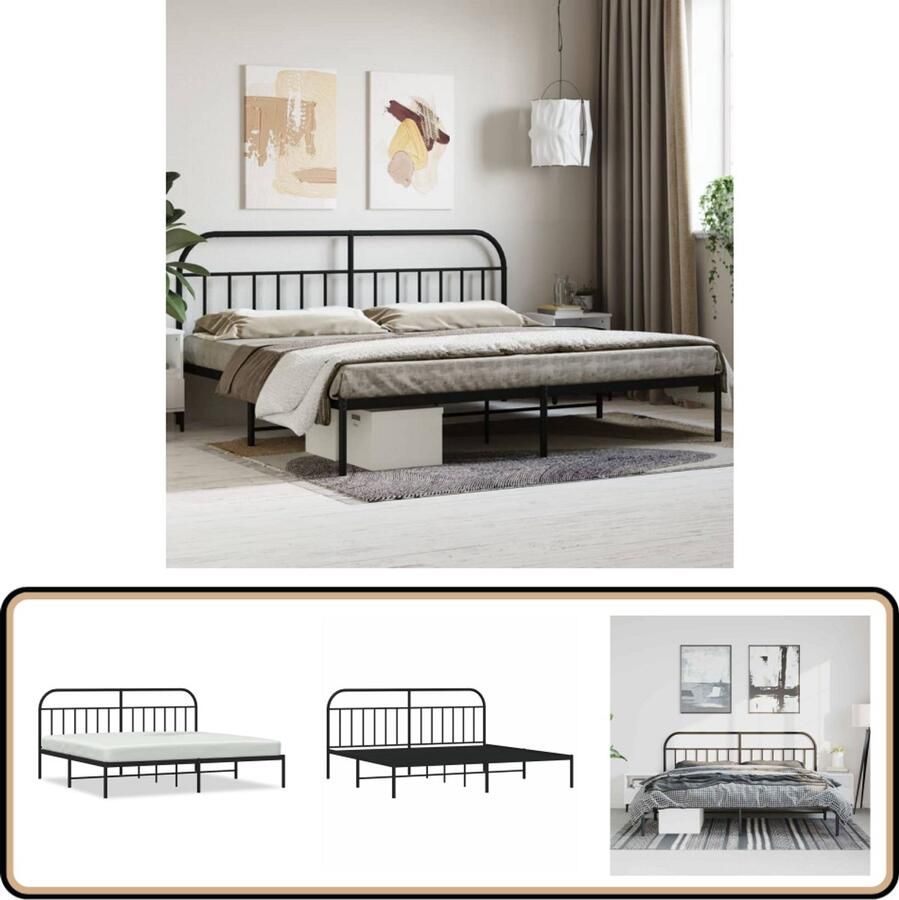 VidaXL Bedframe Metalen bed 193x203 cm Zwart Robuust Bed Frame Metalen Bedframe Zwarte Bedframe Boxspring Bed Bedstede Hoofdbord Opbergruimte
