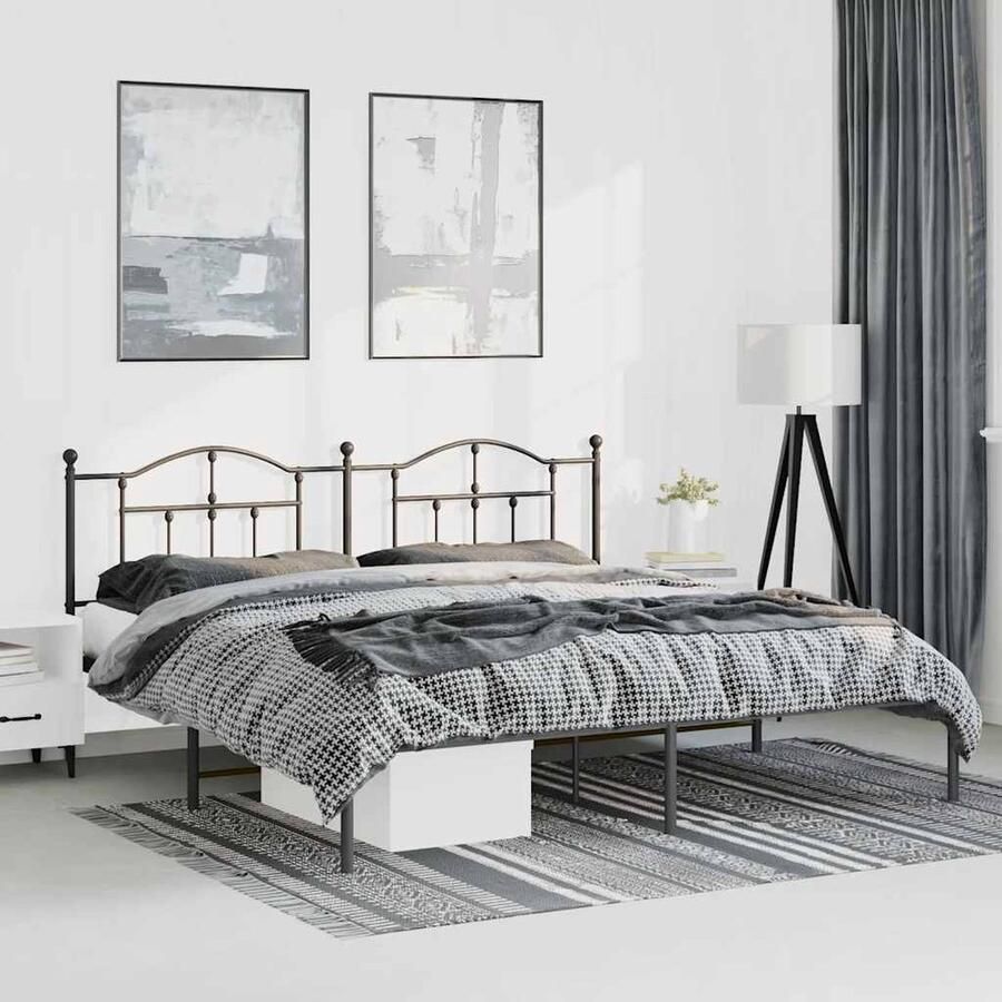 VidaXL Bedframe met Hoofdbord Metaal Zwart 193x203 cm Robuust Bed Frame Klassiek Bed Metalen Bedframe Zwarte Bed Tweepersoons Bed Boxspring Bed Opbergruimte Bed - Foto 2