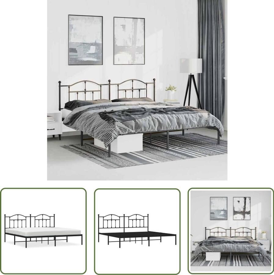 VidaXL Bedframe met Hoofdbord Metaal Zwart 193x203 cm Robuust Bed Frame Klassiek Bed Metalen Bedframe Zwarte Bed Tweepersoons Bed Boxspring Bed Opbergruimte Bed